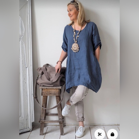 COTTON GINNY* organic cotton v neck peasant sleeve boho hippy chic tunic blouse - Picture 17 of 17